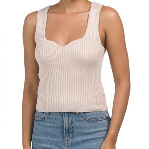 Acev Les Filles Beige Ribbed V-Neck Tank Top | Women | XL